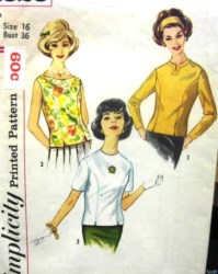 4523 Simplicity  1960s BACK BUTTON BLOUSE SLEEVES OR NOT PATTERN 16 36'' or 12 32B choice cut